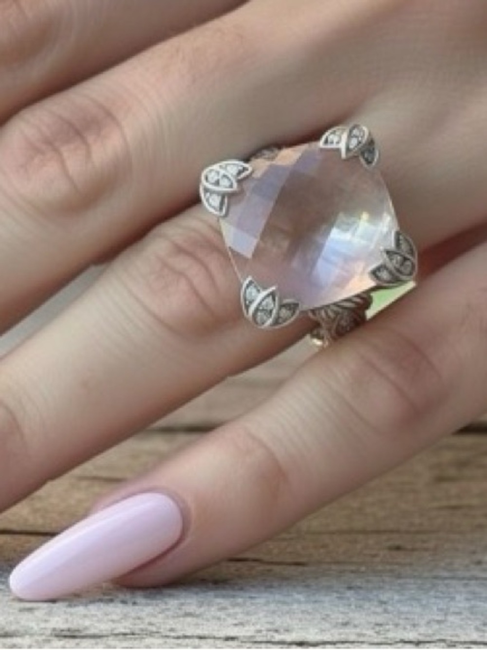 Judith Ripka Pink Rose Quartz Sterling Silver Ring 8